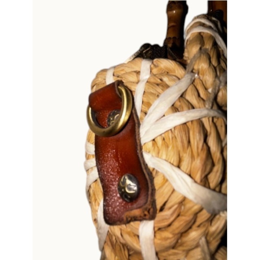 Patricia Nash Palmarola Beige/Brown Straw Satchel Bamboo Women's Handbag - Picture 12 of 16